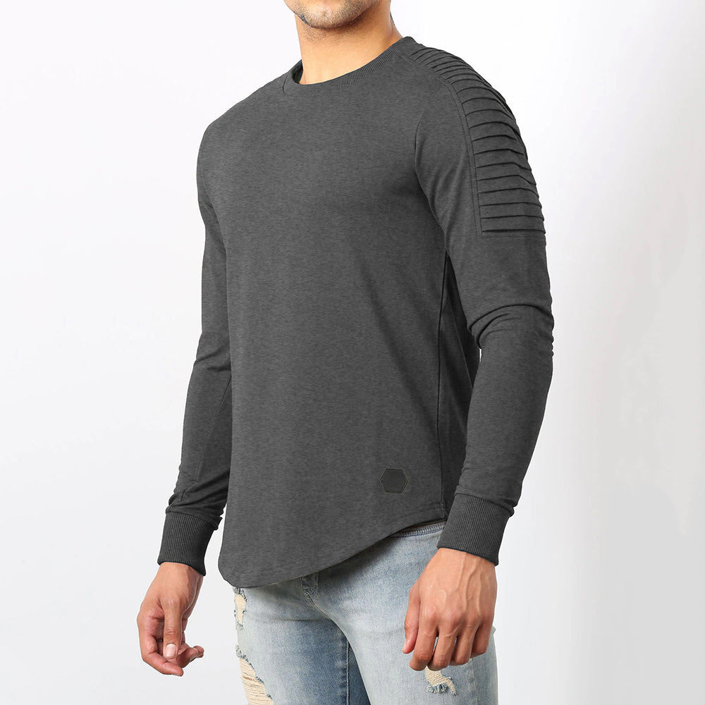 Macymars™ Men's Round Neck Solid Wrinkled Raglan Sleeve Pullover Shirt