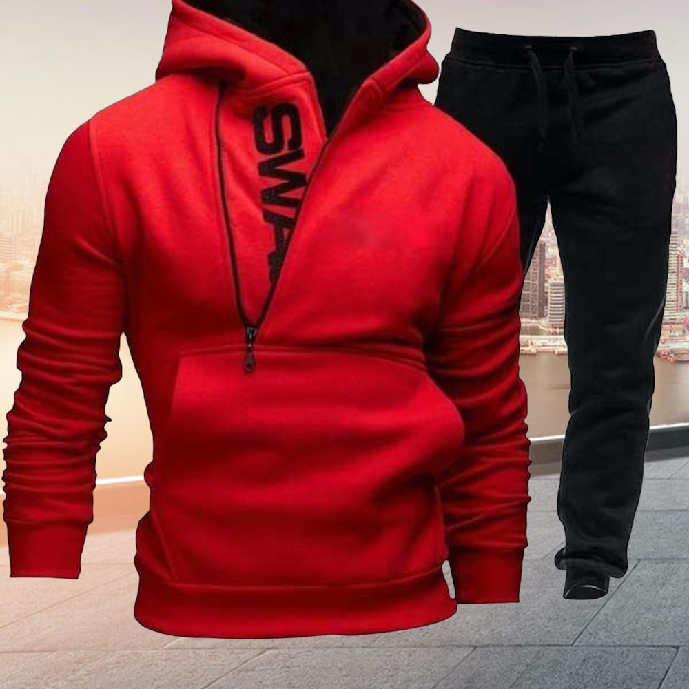 Macymars™ Men's Fleece Side Zip Contrast Pullover Sweatshirt Pants Set